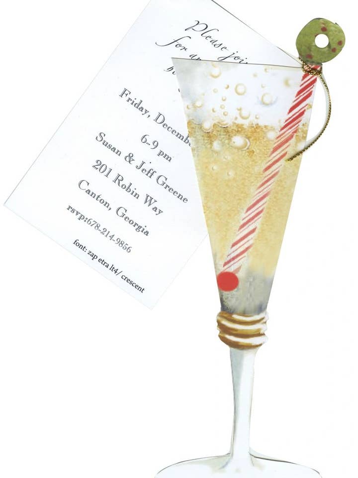 HW738 Holiday Champagne Die Cut Invitations for wholesale by Stevie Streck Designs