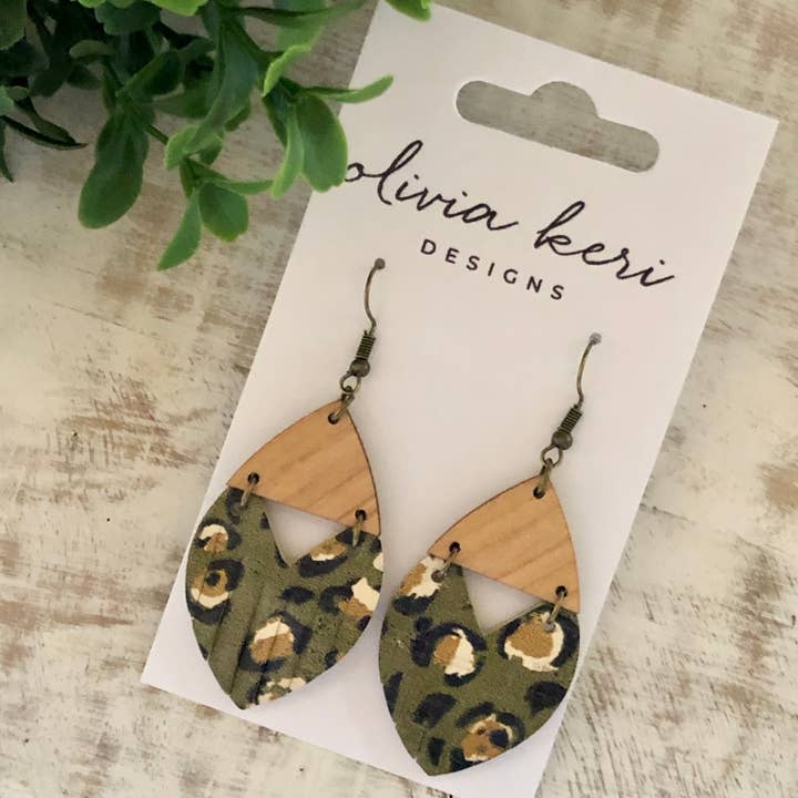 Olivia Keri Designs - Wholesale Dangle Earrings - Josie - Olive Leopard2