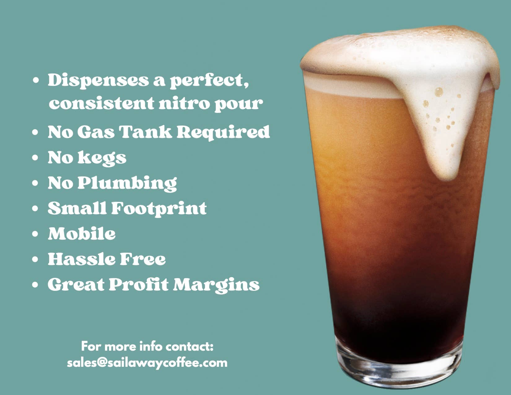 Sail Away Coffee Co. - Wholesale Coffee Machine - Nitro Cold Brew- Countertop Kegerator Dispenser 3