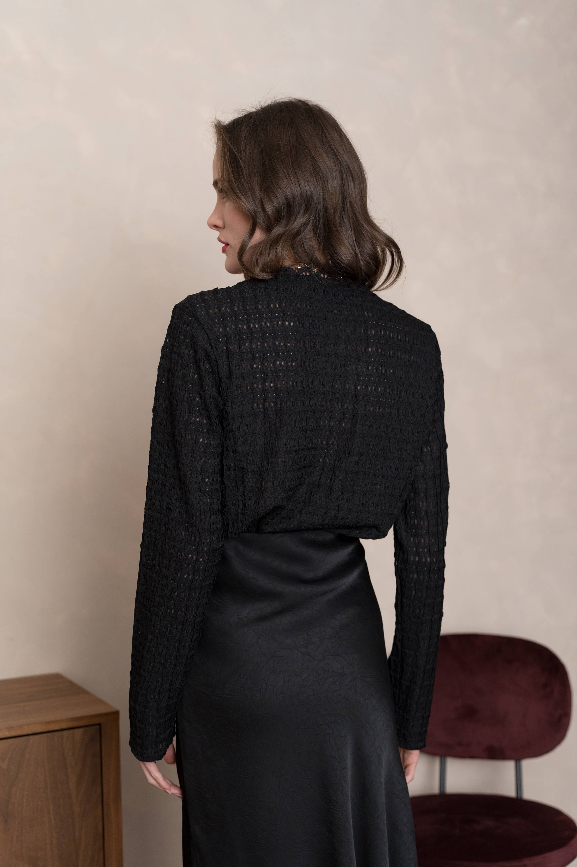 LULUMARY - Wholesale Blouse - Women's - Textured cropped blouse CH235A9