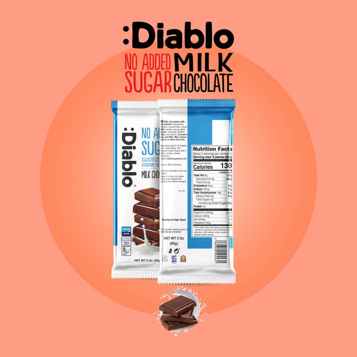 Diablo Sugar Free - Wholesale Chocolate Bar - :Diablo No Added Sugar Milk Chocolate 85g x15