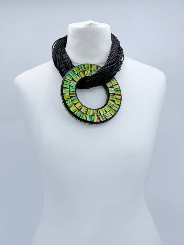 Recycled Glass Boho Mosaic Necklace or Round - Small for wholesale by Jianhui London