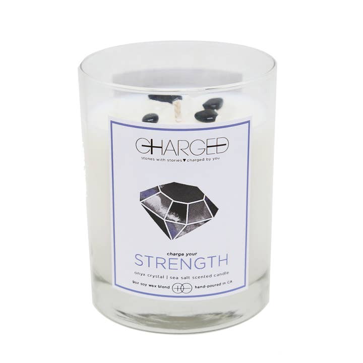 Onyx Sea Salt Scented Soy Candle with Crystals for wholesale by CHARGED