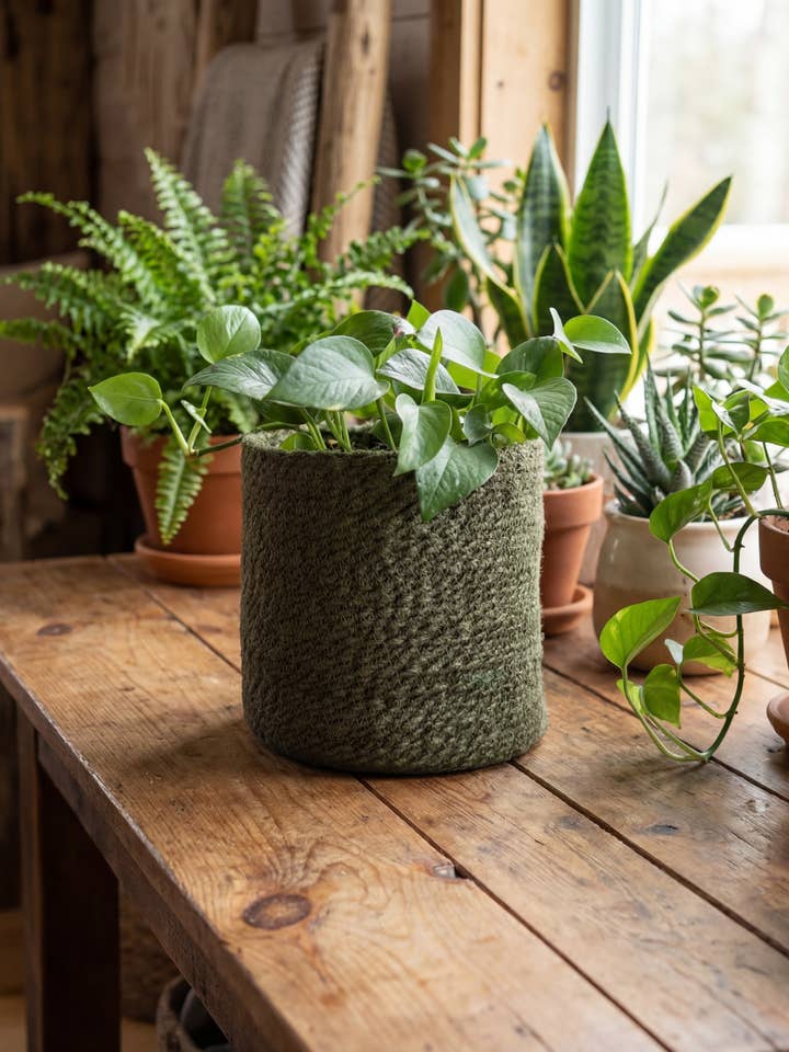 Panier en jute vert cache-pot (ensemble de 5) (8",7",6",5",4") pour la vente par Creation Jute
