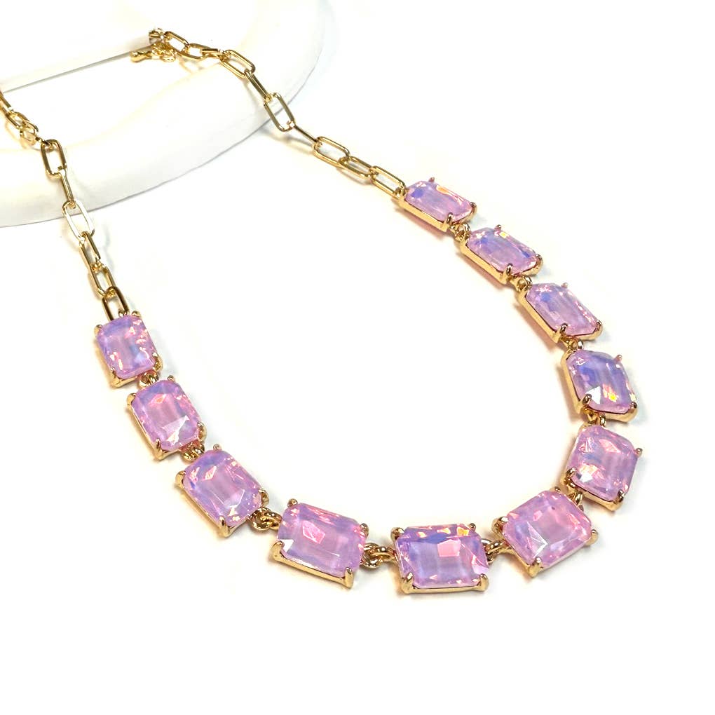 StarryNYC - Wholesale Link & chain necklace - Rectangle Crystal Glass Linked Statement Chain Necklace 34