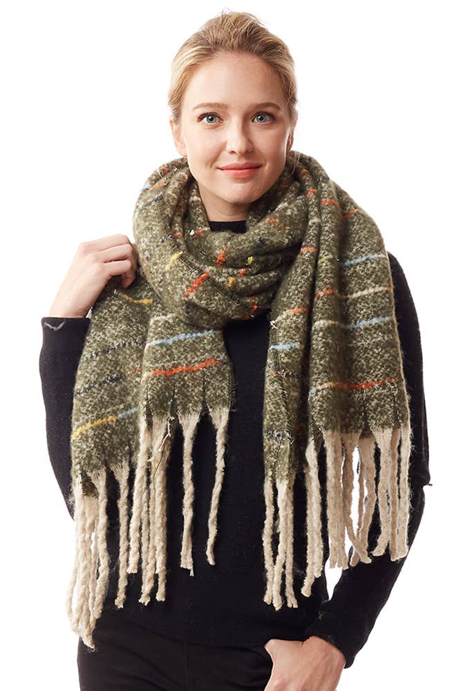 Hana - Wholesale Scarf - Women's - Glitz Color Stitch Fuzzy Oblong Winter Scarf19