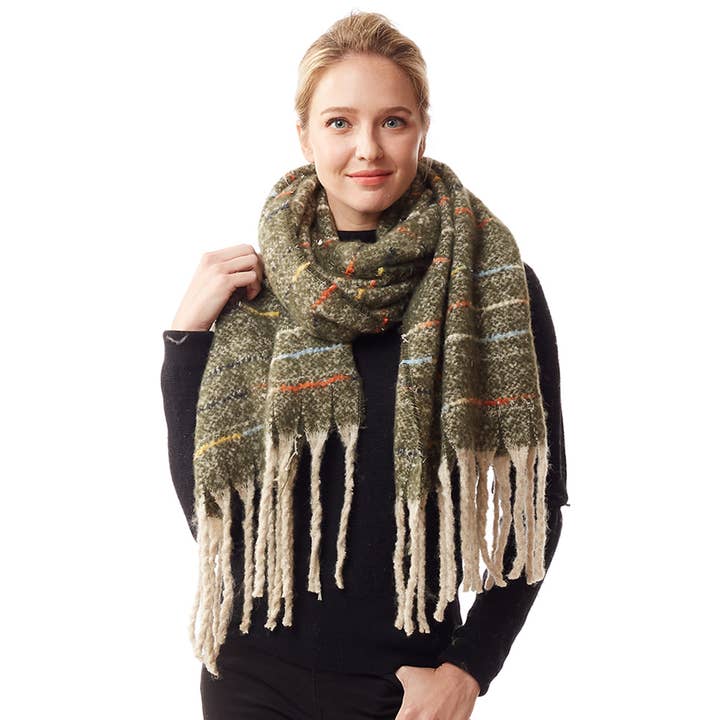 Hana - Wholesale Scarf - Women's - Glitz Color Stitch Fuzzy Oblong Winter Scarf19
