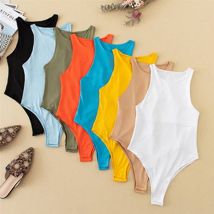 Rosa Clothing - Wholesale Bodysuit - Women's - Sexy Plain Color Sleeveless Base Bodysuit