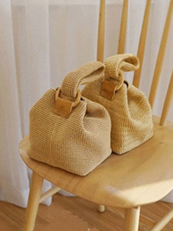 KHAKI Casual Simple Weave Handbag for wholesale on Faire1