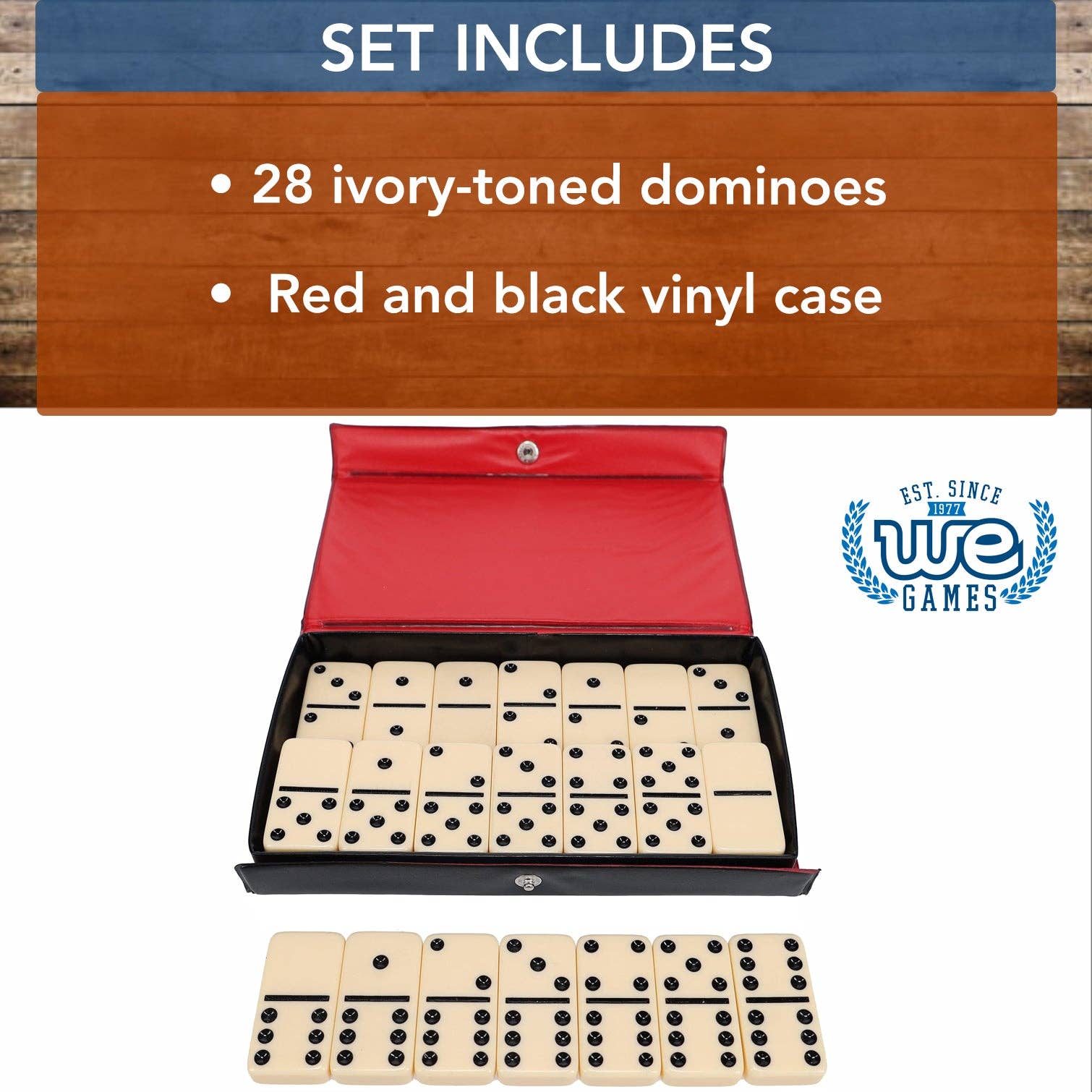 Wood Expressions - Wholesale Dominoes - WE Games Double 6 Dominoes - Ivory with Black Vinyl Case4