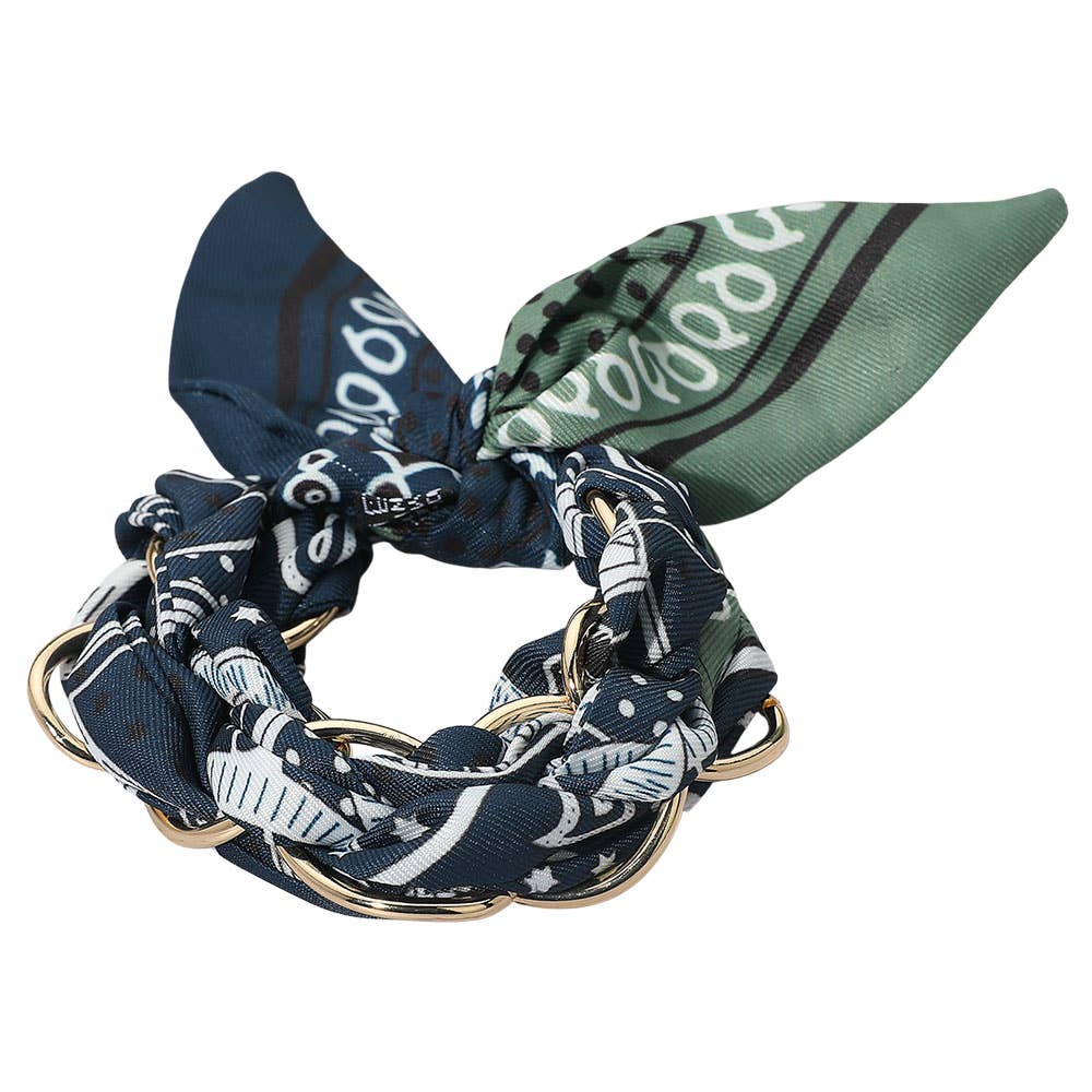 Sensibling Corp. - Wholesale Scarf - Women's - Metal Interlocking Ring Fabric Bandana Scarf Adjustable Bracelet4