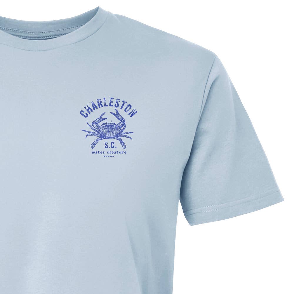 Charleston Apparel – wholesale Screen printed t-shirt – unisex – Customizable Blue Crab Etching - our original artist drawing15
