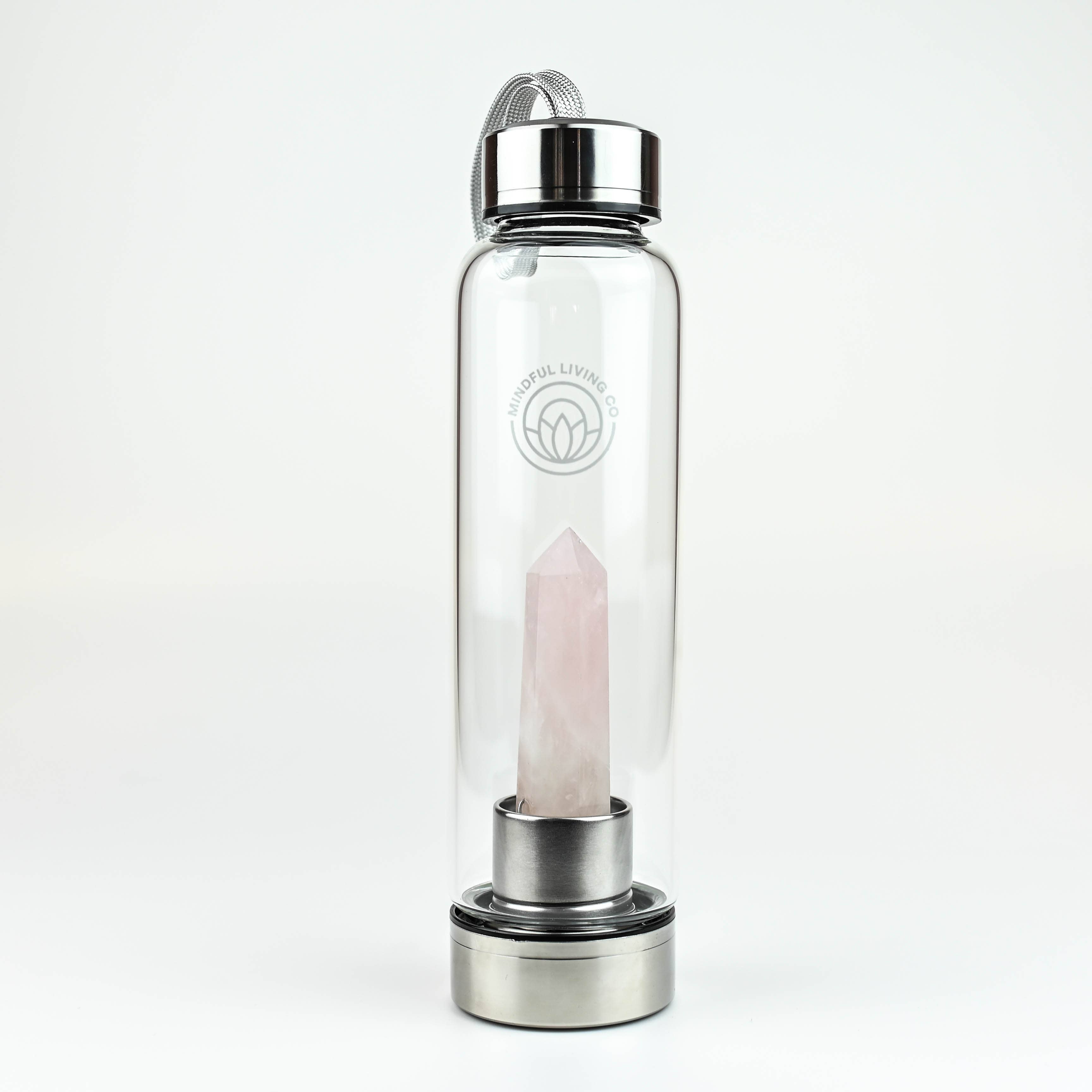 Mindful Living Co. - Wholesale Water Bottle - Crystal Infused Glass Water Bottle, Rose Quartz, Love & Calm9