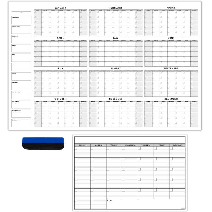 Giant Yearly and Large Monthly Dry Erase Wall Calendar for wholesale by Excello Global Products