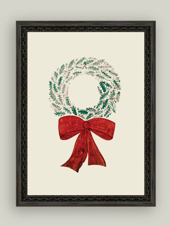 Christmas Wreath Framed Antique Art for wholesale by Petal Lane Home