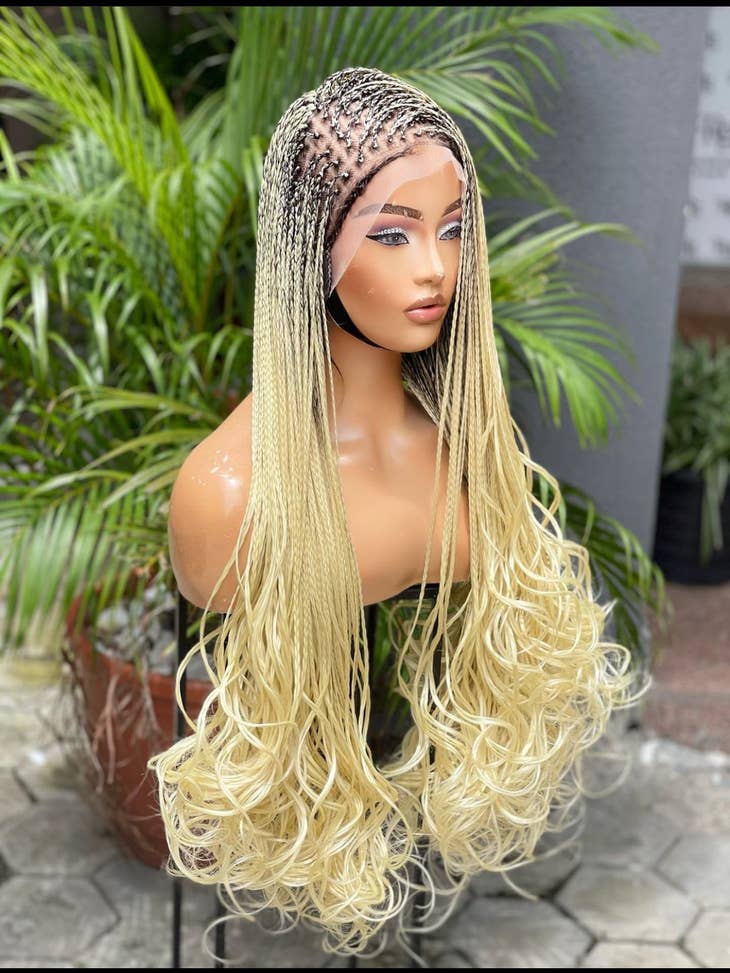 New Arrival Blue Braided Wigs Synthetic Lace Frontal Wigs 36 Inches Wavy  with Baby Hair for Black Women Curly Braiding Wigs
