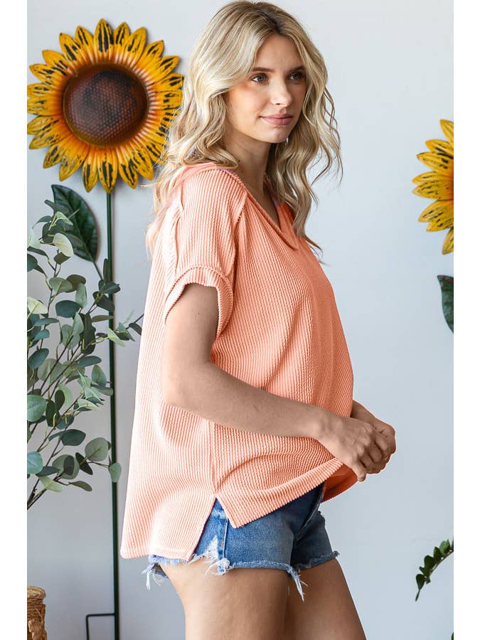 7th Ray - Wholesale Knit Top - Women's - V-Neck Solid Twist Rib Women's Knit Top T5545XL