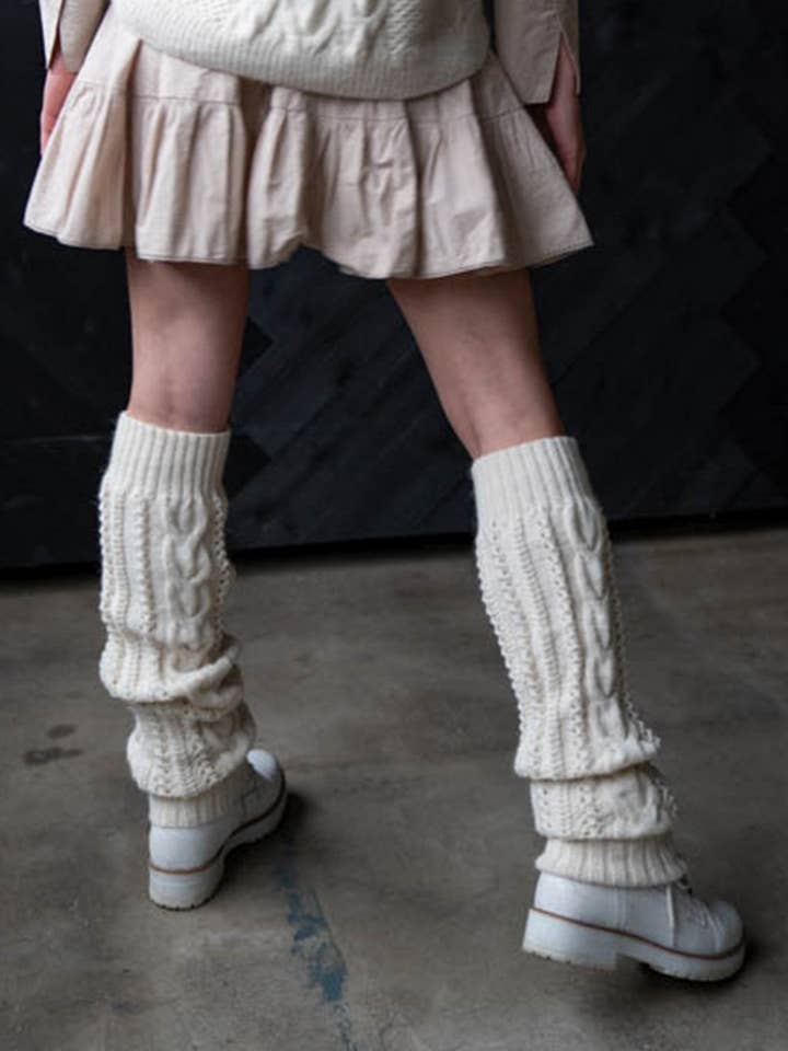DOUBLJU - Wholesale Legwarmers - Women's - Long Thick Knit Cable Hollow Out Warm Winter Leg Warmers