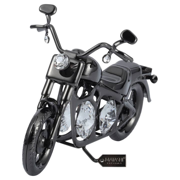 Matashi Gunmetal Grey Crystal Studded Motorcycle Ornament for wholesale by Matashi