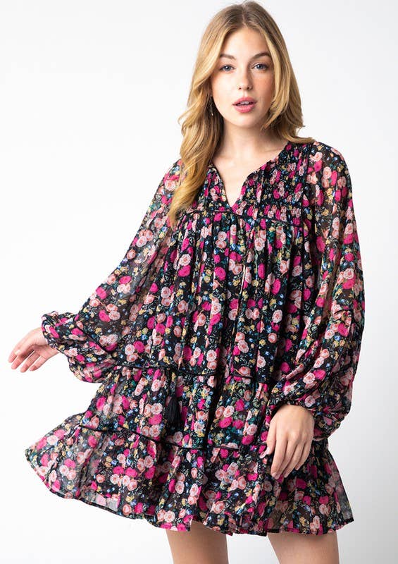 Zwart roze bloem Chiara-jurk voor groothandel op Faire1