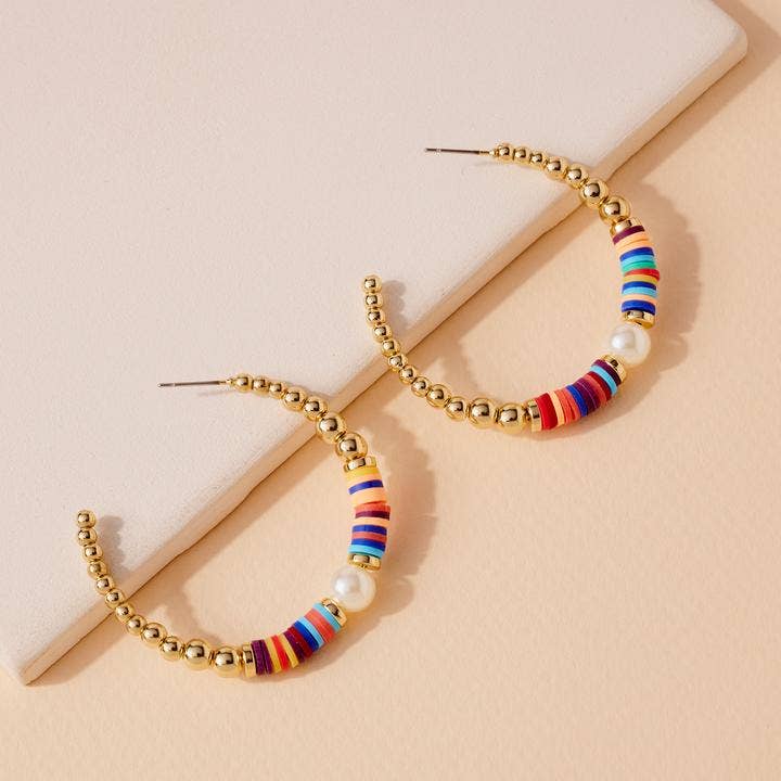 StarryNYC - Wholesale Hoop Earrings - Bohemian Heishi Bead & CCB Pearl Beaded Hoop Post Earrings4