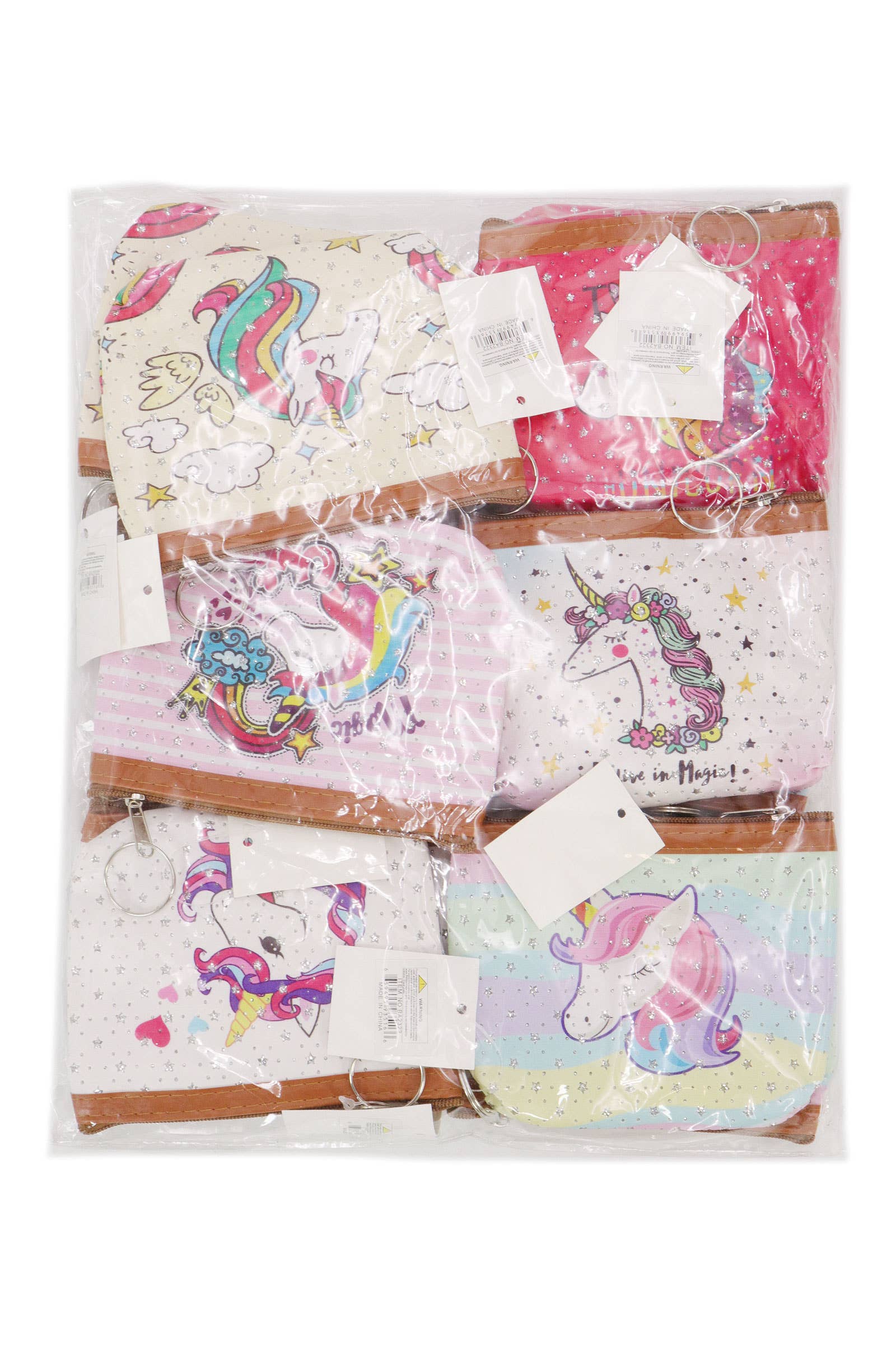 ASSORTED Unicorn Glitter Vegan Leather Trim Coin Purse for wholesale on Faire9