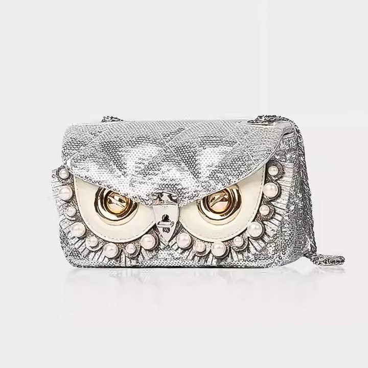 Bolso bandolera cuadrado con lentejuelas brillantes y pespunte superior - Plata para venta al por mayor de WANACCESSORY