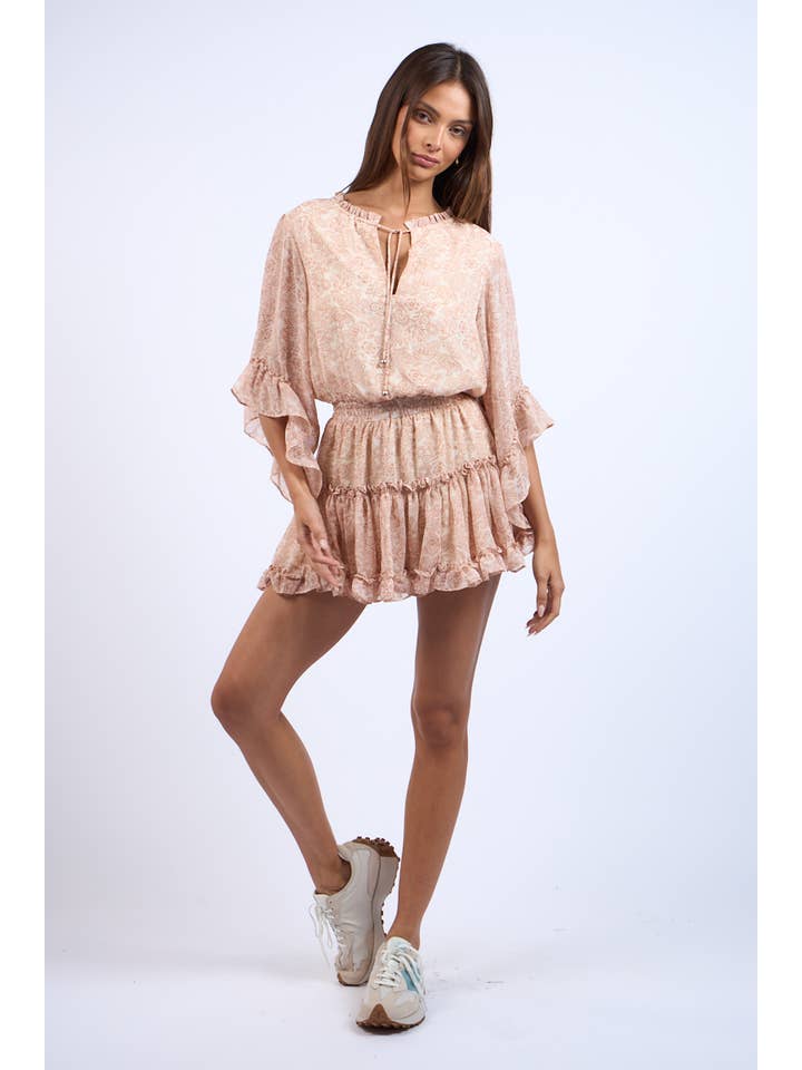 Young Deer CANTALOUPE FLARE SLEEVE RUFFLE TIERED MINI DRESS for wholesale on Faire1