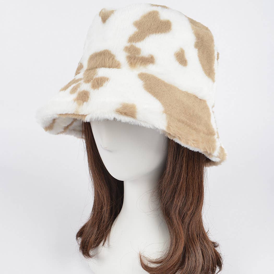 3AM BY H&D ACCESSORIES - Wholesale Bucket Hat - Women's - Cow Print Fur Bucket Hat2