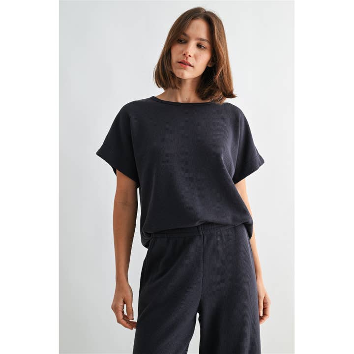 Vaffelstrikket top med dolmanærmer for engroshandel hos FUN2FUN