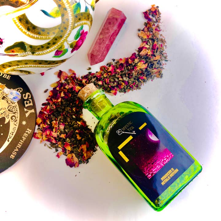 FlowerTeas - Wholesale Loose Tea - MYSTIC TEA Loose Leaf in Colorful Recycled Glass Bottles