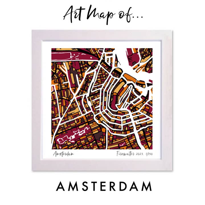 AMSTERDAM, NETHERLANDS MAP - HAND-DRAWN & LIMITED EDITION for wholesale by Firewater Gallery