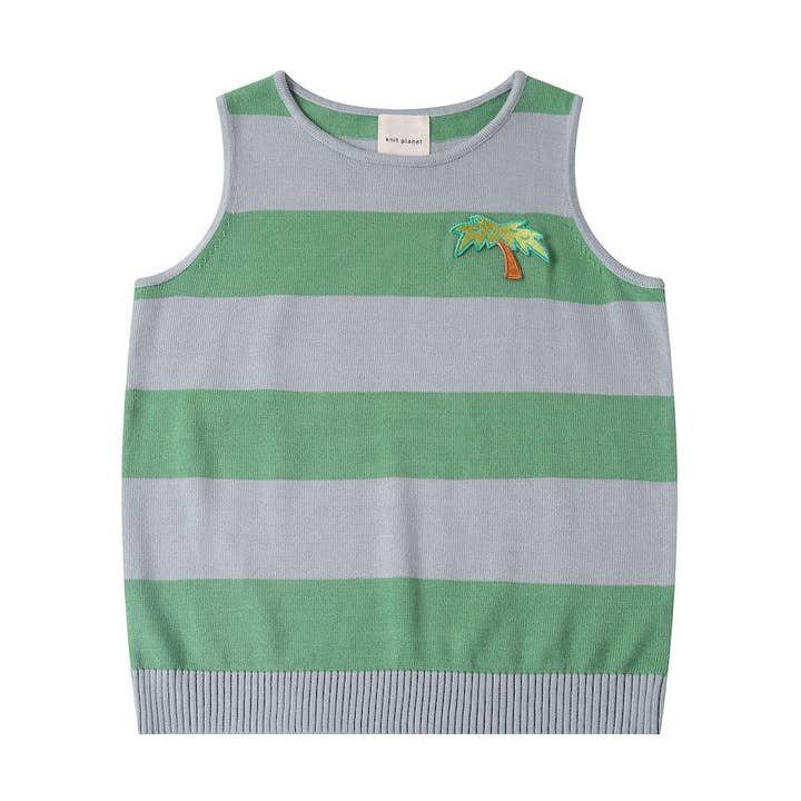 Gilet Palmier Vert/Bleu Clair pour la vente par Knit Planet