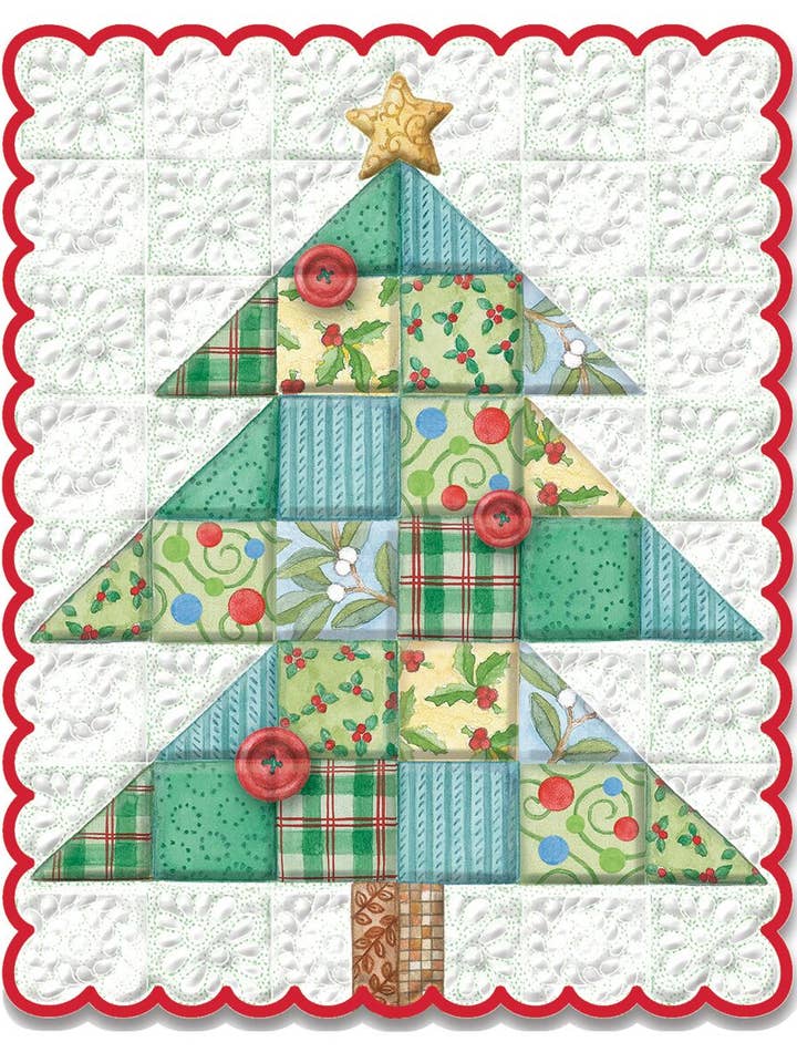 Seasonal Christmas Greeting Card Quilted Christmas Tree CRGX for wholesale by Carol Wilson Fine Arts Inc./For Arts Sake