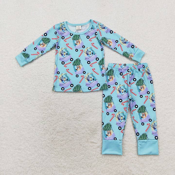 Baby Boys Christmas Cartoon Dogs Top Pants Bamboo Pajamas Clothes Sets for wholesale by Aier Wholesale