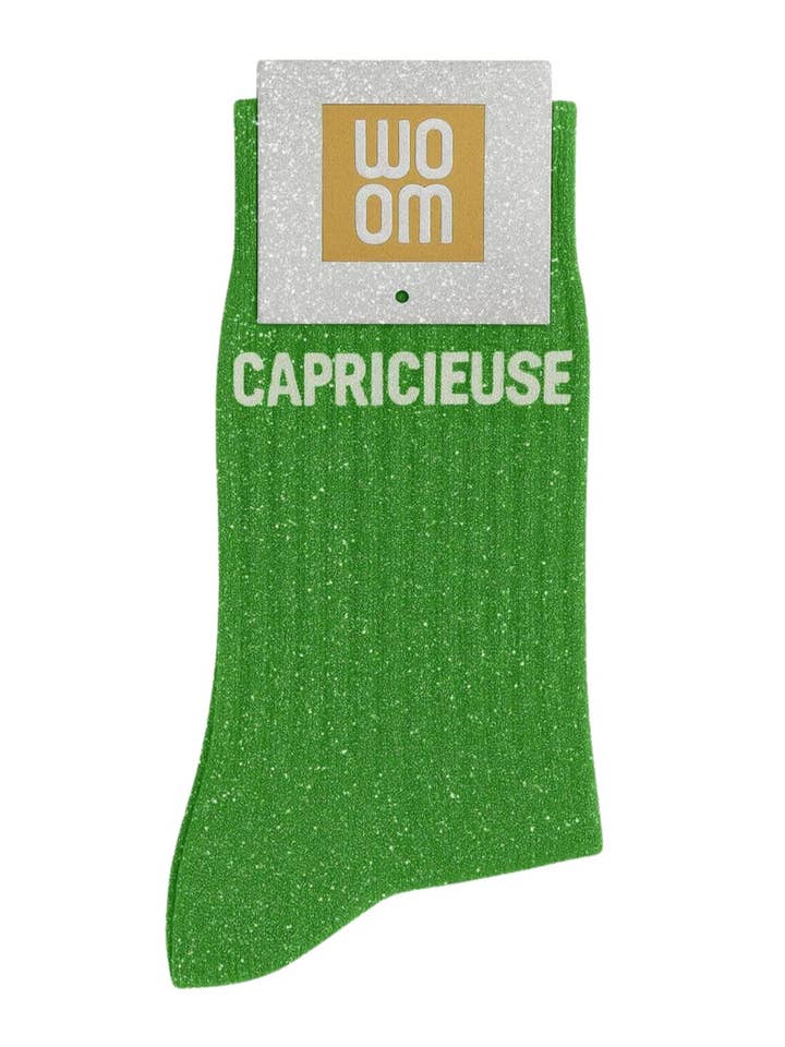 ChoO - Wholesale Socks - Women's - "Capricious" Message Glitter Socks Green