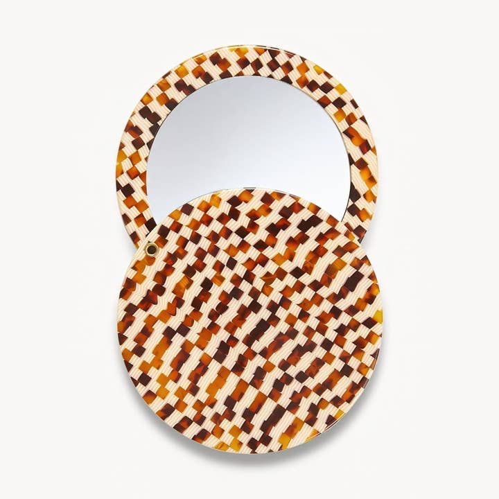 MACHETE – Großhandel Taschenspiegel – Runder Taschen-Spiegel in Schildpatt-Karo0