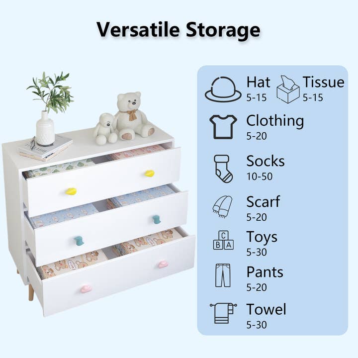 39F Inc. - Wholesale Bedroom Furniture - Colorful Kids 3-Drawer Dresser Storage Cabinet for Bedroom2