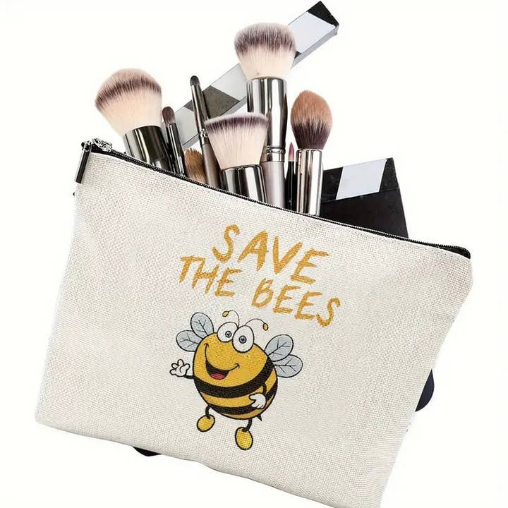 ACCITY - Wholesale Makeup/Cosmetic Bag - BEE FESTIVAL LINEN REVERSIBLE PRINT COSMETIC BAG_CWAB2249