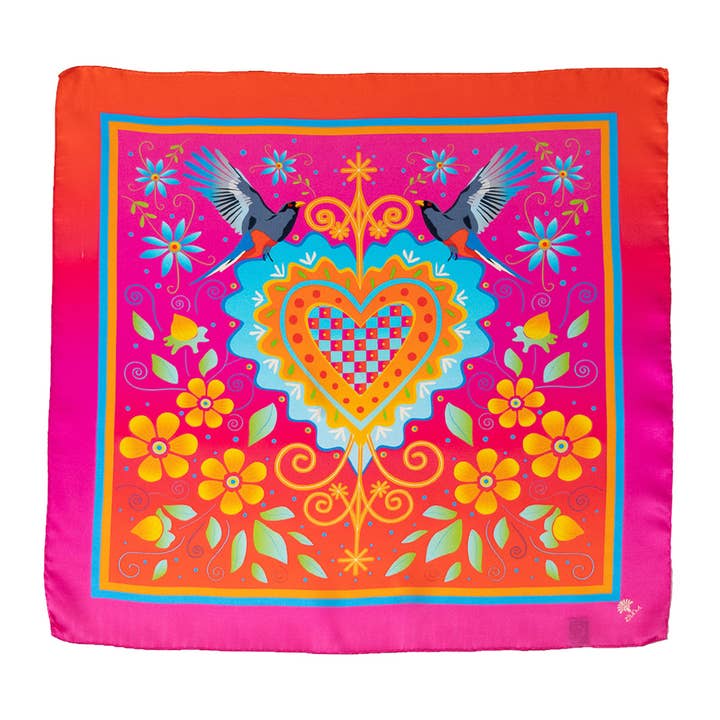 Lenço bandana luxuoso de seda italiana rosa e vermelho | Lenços de arte original com inspiração haitiana, negócio pequeno feminino | Makaya Caribbean por atacado de ZILEM