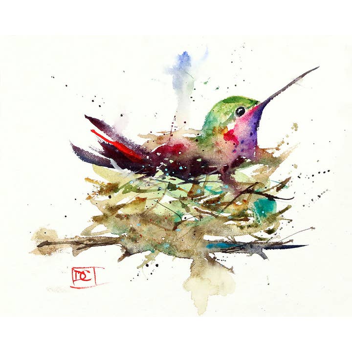5 x 7" Greeting Card  'HUMMINGBIRD IN NEST' for wholesale by The Art of Dean Crouser Greeting Cards & Stickers