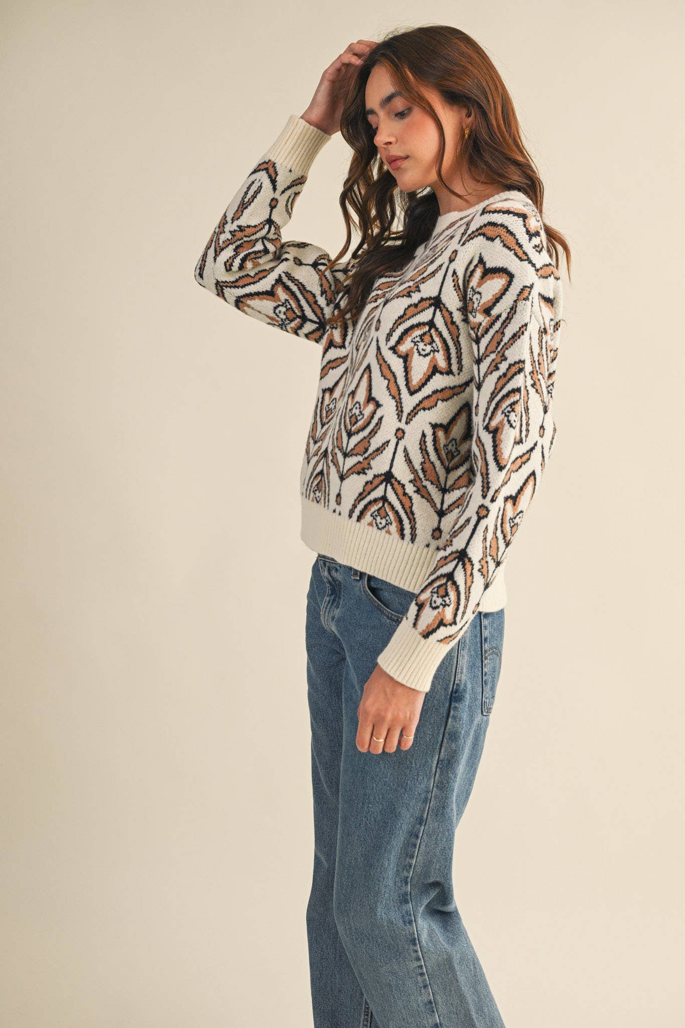 &MERCI - Wholesale Knit Sweater - Women's - FLORAL PATTERN KNIT SWEATER MSW1109551