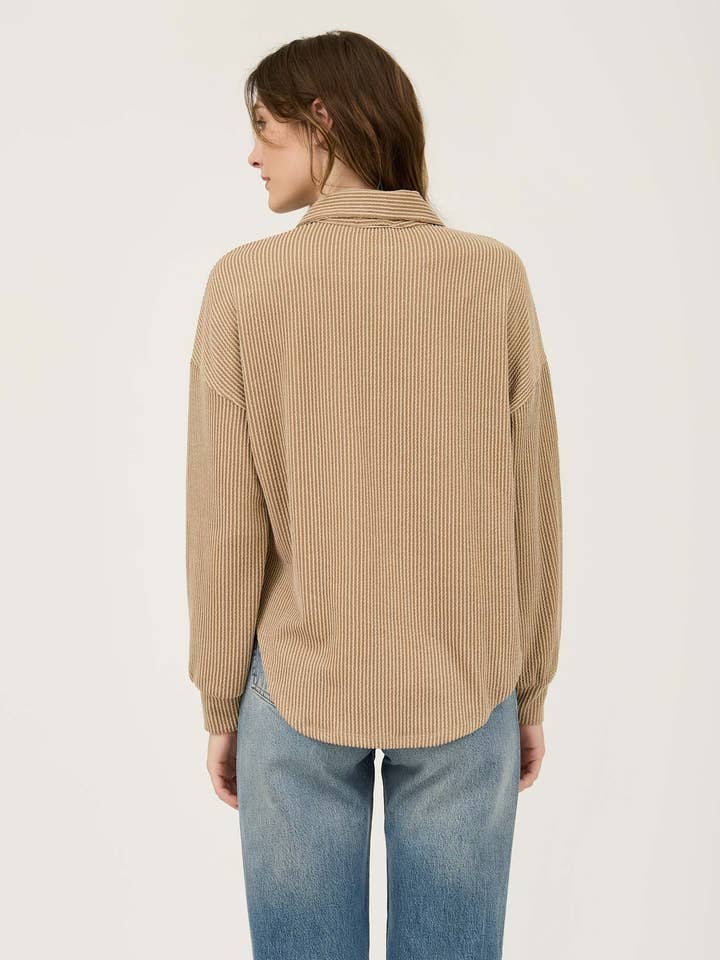 Blu Pepper - Wholesale Knit Top - Women's - PINSTRIPE COLLARED HALF BUTTON KNIT TOP7