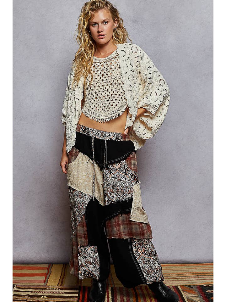 Pol Clothing - Wholesale Cardigan - Women's - Long sleeve v neck floral pattern crochet chenille cardigan20