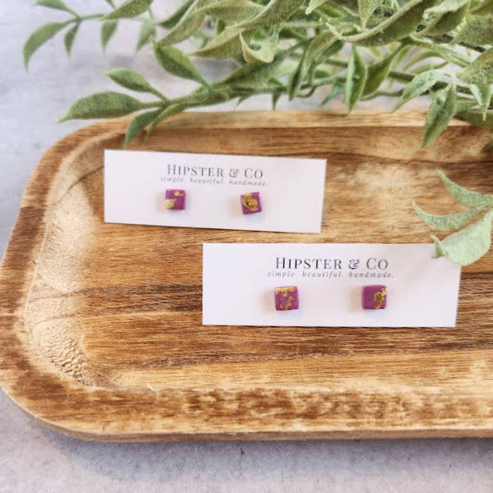 Purple and Gold Square Stud Earrings for wholesale by Hipster & Co