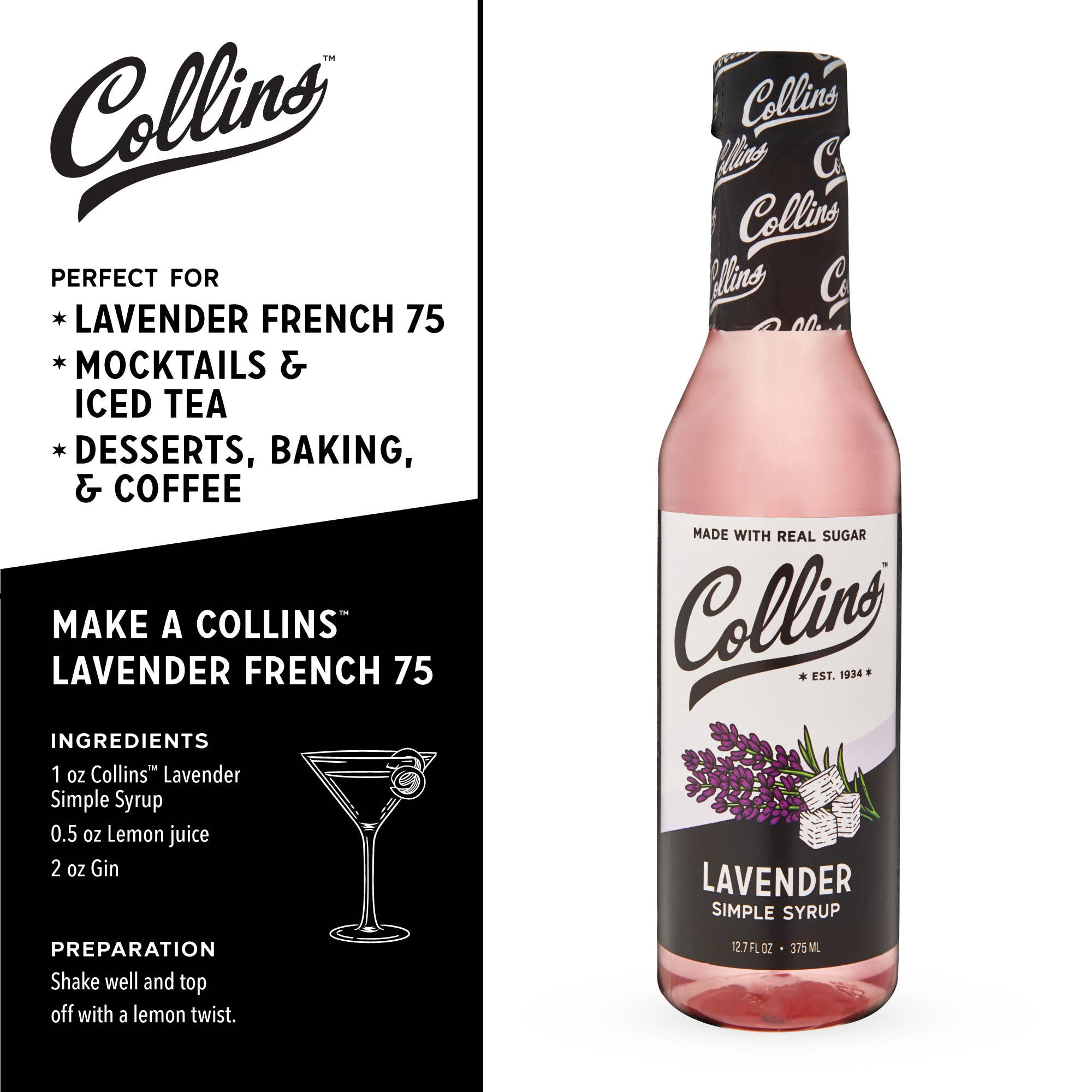 Collins - Wholesale Cocktail Mix/Syrup - Real Sugar Lavender Cocktail Simple Syrup 12.7 oz2