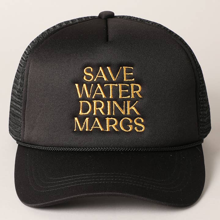 Fashion City - Wholesale Trucker Hat - Women's - Save Water Drink Margs Embroidered Trucker Cap