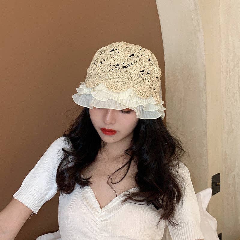 Ole - Wholesale Bucket Hat - Women's - Ruffle Lace Fisherman Hat C01276