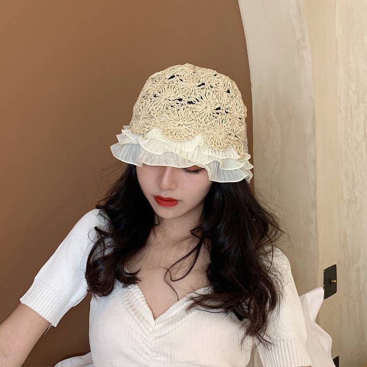 Ole - Wholesale Bucket Hat - Women's - Ruffle Lace Fisherman Hat C01276
