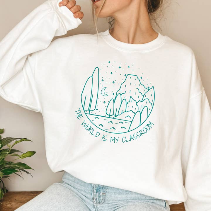 Le monde est ma classe en bleu sarcelle, transfert de sérigraphie pour la vente par TEELUX